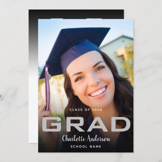 卒業写真エレガント白黒モダン 案内状 (正面/裏面)