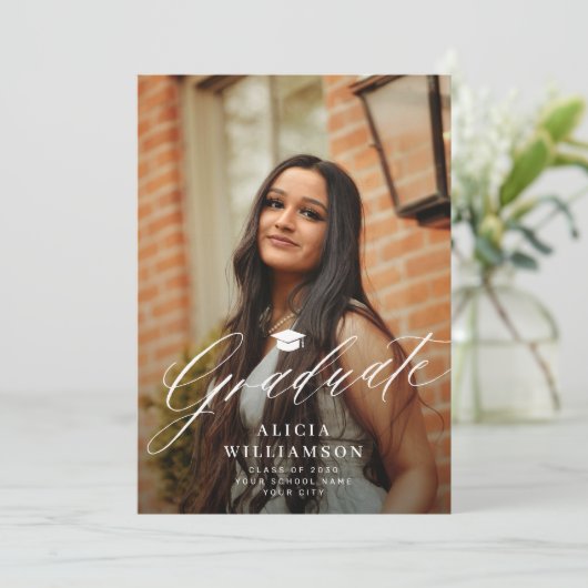 卒業写真エレガント白黒卒業 案内状 (スタンド正面)