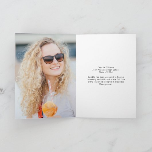 卒業写真エレガント華やかな台本を折り畳み 案内状 (内部)