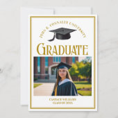 卒業写真エレガント金ゴールドタイポグラフィ卒業 案内状 (正面)