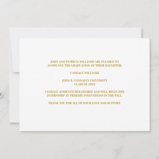 卒業写真エレガント金ゴールドタイポグラフィ卒業 案内状 (裏面)