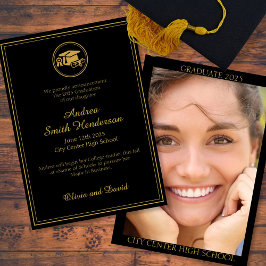 卒業写真エレガント黒のお知らせ 招待状
