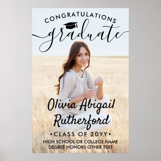 卒業写真エレガント黒モダン書道 ポスター (正面)