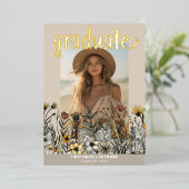 卒業写真カラフル花 – グラードパーティー 箔招待状 (立ち正面)