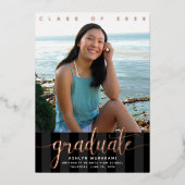 卒業写真ガーリースクリプト黒実在バラ金ゴールド 箔招待状 (正面)