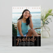 卒業写真ガーリースクリプト黒実在バラ金ゴールド 箔招待状 (立ち正面)