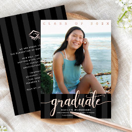 卒業写真ガーリースクリプト黒実在バラ金ゴールド 箔招待状