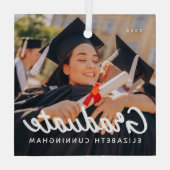 卒業写真クリスマスモダンシンプル ガラスオーナメント (裏面)