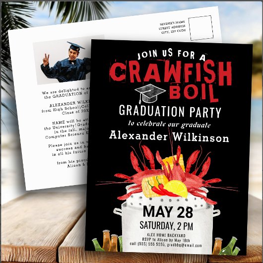 卒業写真クロウフィッシュ煮沸パーティの招待状 ポストカード