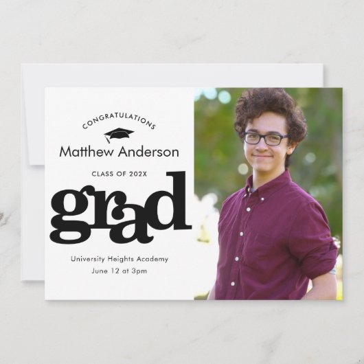 卒業写真グラフィックはっきりしたモダン白黒 案内状 (正面)