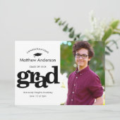 卒業写真グラフィックはっきりしたモダン白黒 案内状 (スタンド正面)