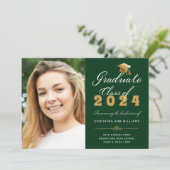 卒業写真グリーン金ゴールドスクリプトクラス2024 案内状 (スタンド正面)