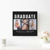 卒業写真コラージュおめでとうスクエア和 スクエア壁時計 (ホーム)