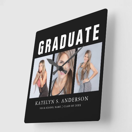 卒業写真コラージュおめでとうスクエア和 スクエア壁時計 (傾斜)