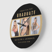 卒業写真コラージュおめでとうブラックと ラージ壁時計 (傾斜)