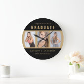 卒業写真コラージュおめでとうブラックと ラージ壁時計 (ホーム)