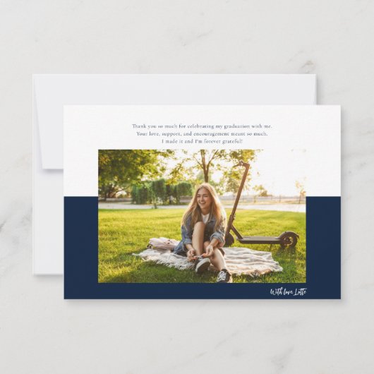 卒業写真コラージュのモダン台本を卒業 サンキューカード (裏面)