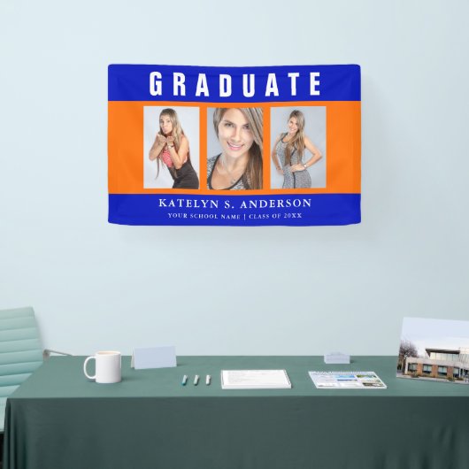 卒業写真コラージュオレンジとブルー 横断幕 (トレードショー)