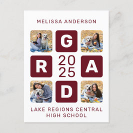 卒業写真コラージュバーガンディユニーク卒業 インビテーションポストカード