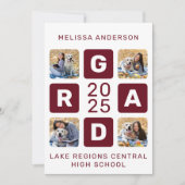 卒業写真コラージュバーガンディユニーク卒業 招待状 (正面)