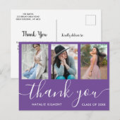 卒業写真コラージュパープルありがとう葉書 案内ポストカード (正面/裏面)
