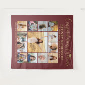 卒業写真コラージュブルゴーニュ&金ゴールド背景 タペストリー (正面(横))