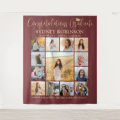 卒業写真コラージュブルゴーニュ&金ゴールド背景 タペストリー (正面)