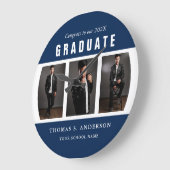 卒業写真コラージュブルーアンドホワイトカスタム ラージ壁時計 (傾斜)