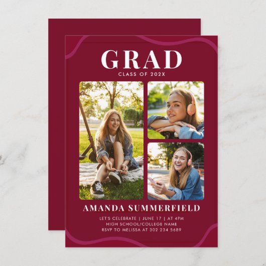 卒業写真コラージュ卒業パーティー 招待状 (正面/裏面)