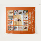 卒業写真コラージュ大オレンジ背景 タペストリー (正面(横))