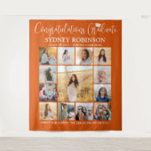 卒業写真コラージュ大オレンジ背景 タペストリー (正面)