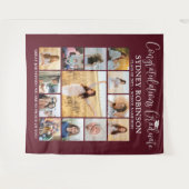 卒業写真コラージュ大型マルーン赤の背景 タペストリー (正面(横))