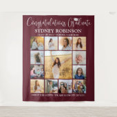 卒業写真コラージュ大型マルーン赤の背景 タペストリー (正面)