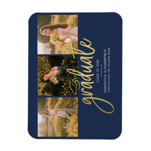 卒業写真コラージュ海軍金ゴールド発表 マグネット (縦)