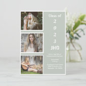 卒業写真コラージュ緑の名前卒業 案内状 (スタンド正面)