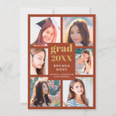 卒業写真コラージュ金ゴールドホワイトスクリプトオレンジ 案内状 (正面)