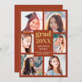 卒業写真コラージュ金ゴールドホワイトスクリプトオレンジ 案内状 (正面/裏面)