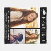 卒業写真コラージュ黒 フリースブランケット (正面(横))