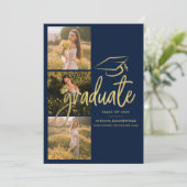 卒業写真コラージュ2025年卒業ネイビーブルー 案内状 (スタンド正面)