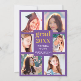 卒業写真コラージュ ゴールド ホワイト スクリプト パープル 案内状