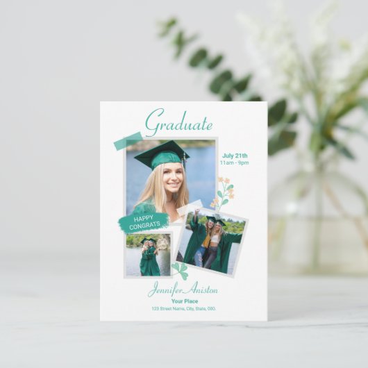 卒業写真コラージュ、卒業発表 ポストカード (スタンド正面)