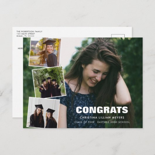 卒業写真コラージュ|4枚の写真はがき ポストカード (正面/裏面)