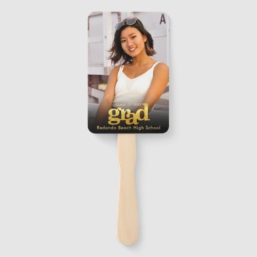 卒業写真シックなシンプル金ゴールドモダンキープサケ ハンドファン (裏面)