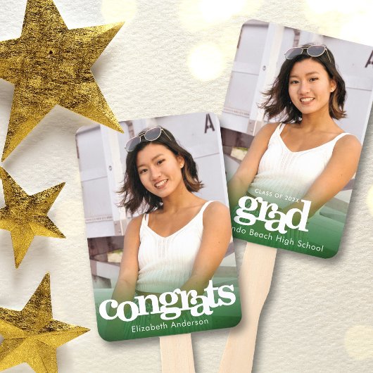 卒業写真シックシンプルなモダン緑の記念 ハンドファン