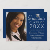 卒業写真シルバーキャップスクリプト2025王室の青 案内状 (正面/裏面)