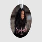 卒業写真シルバーグリッターピンクマーブルグラム オーナメント (正面)