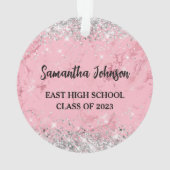 卒業写真シルバーグリッターピンクマーブルグラム オーナメント (裏面)