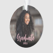 卒業写真シルバーグリッターピンクマーブルグラム オーナメント (正面)