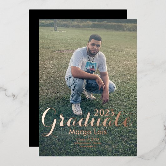 卒業写真シルバープレスはっきりした済み 箔招待状 (正面/裏面)