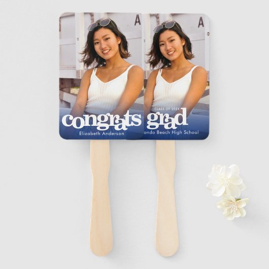 卒業写真シンプルネイビモダンー青の形見 ハンドファン (正面&裏面)